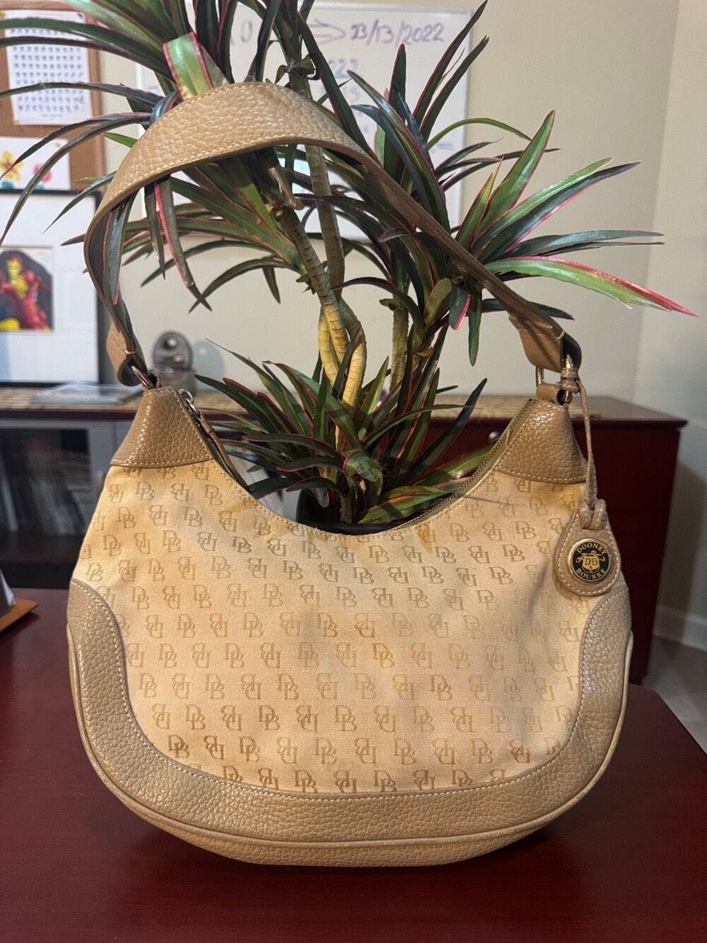 Dooney & Bourke Vtg Brown Canvas Leather Monogram Shoulder Bag Purse (220